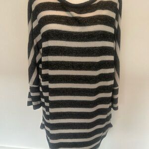 MIX by 4thought Striped Tunic Top Long Sleeve Oversized‎ Black Beige Size L